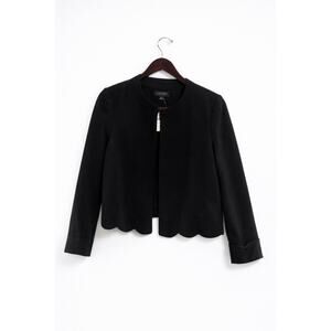 Ann Taylor Black Scalloped Open Front Blazer Jacket L NWT